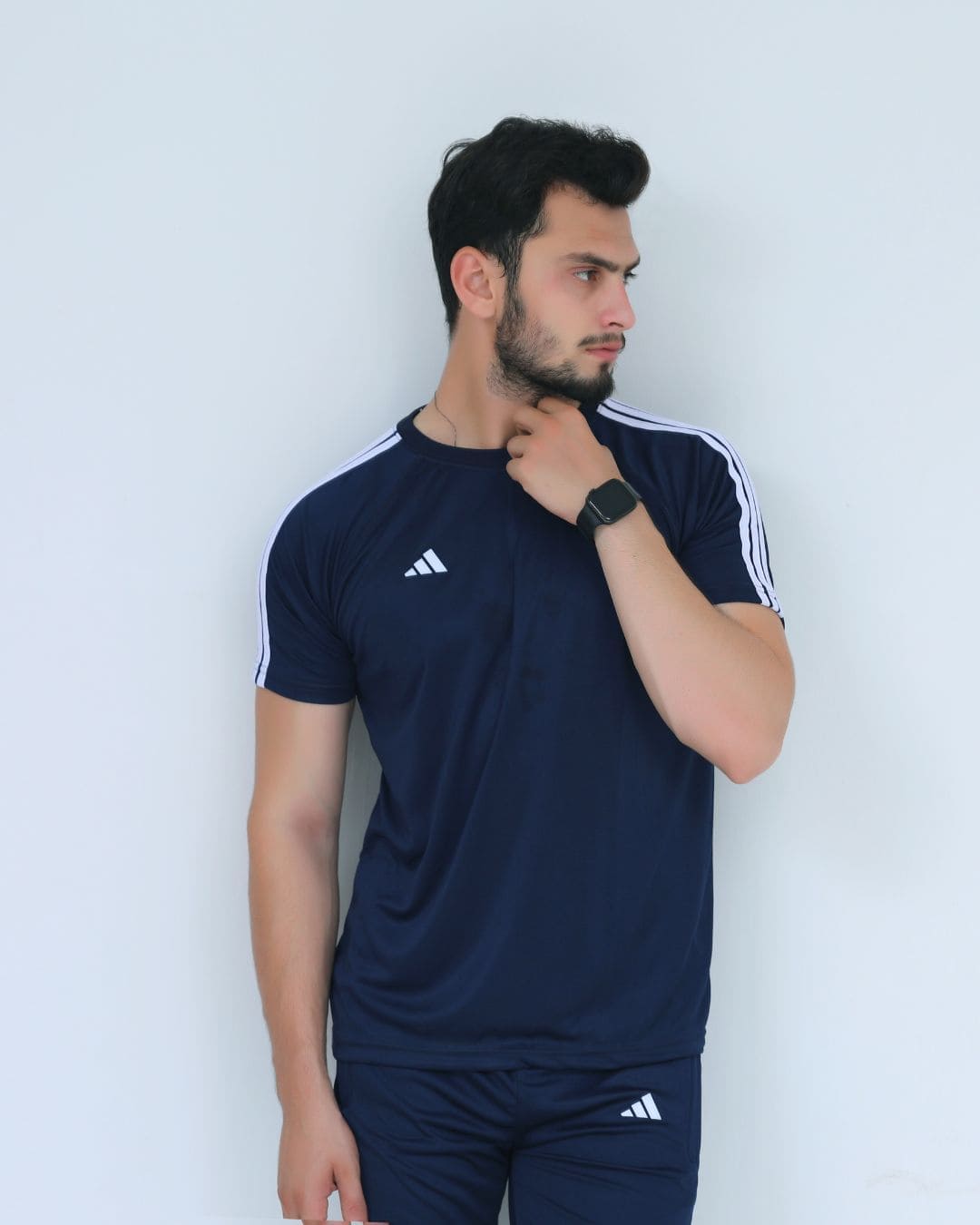 ADI Elegant Navy Blue Tri-Line Dri-Fit T-Shirt