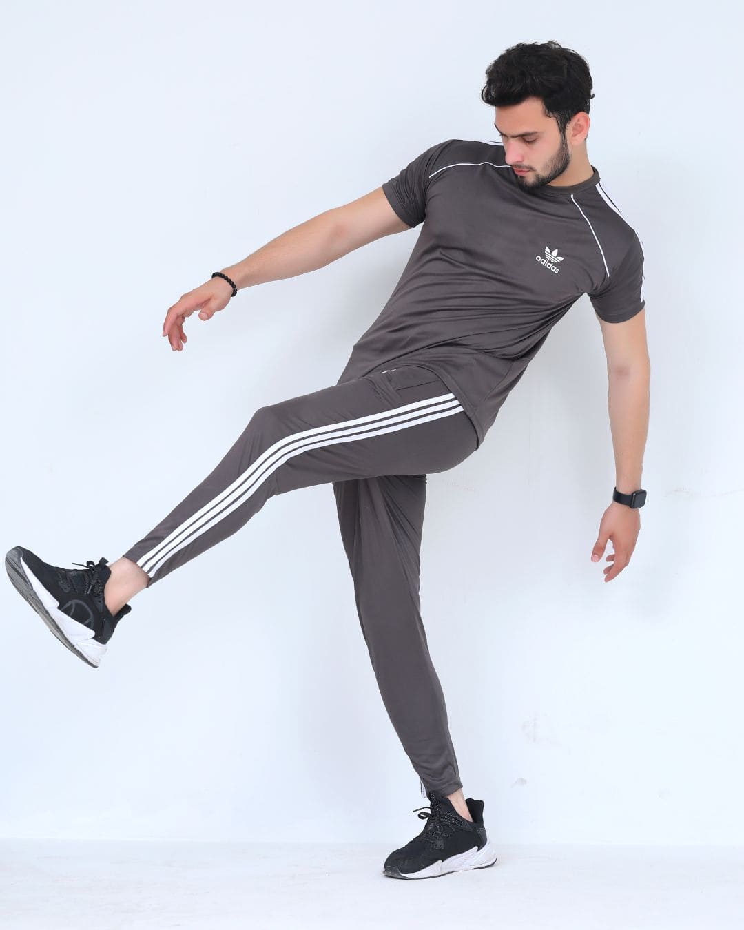 ADI Elegant Charcoal Tri-Line Dri-Fit Tracksuit