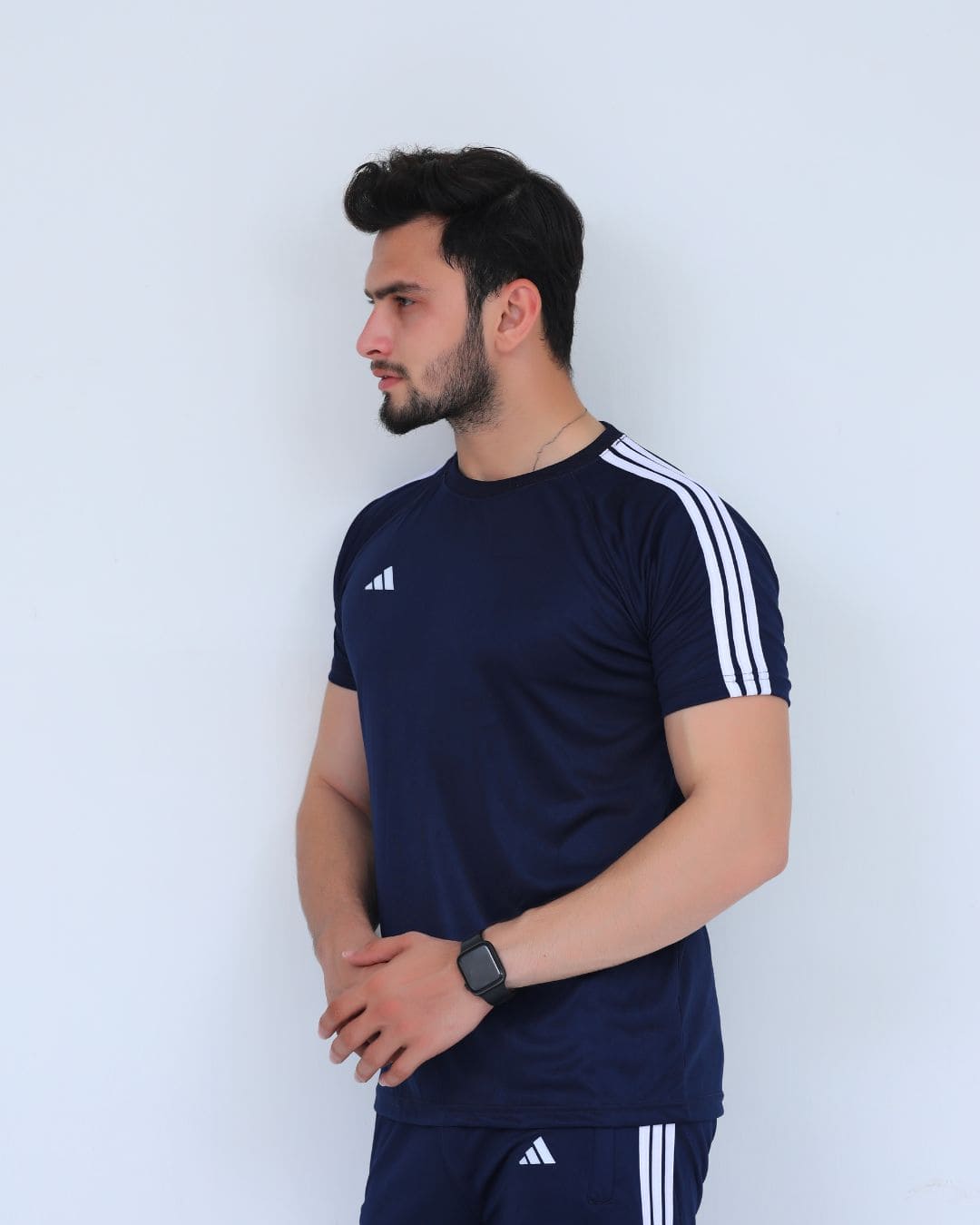 ADI Elegant Navy Blue Tri-Line Dri-Fit T-Shirt