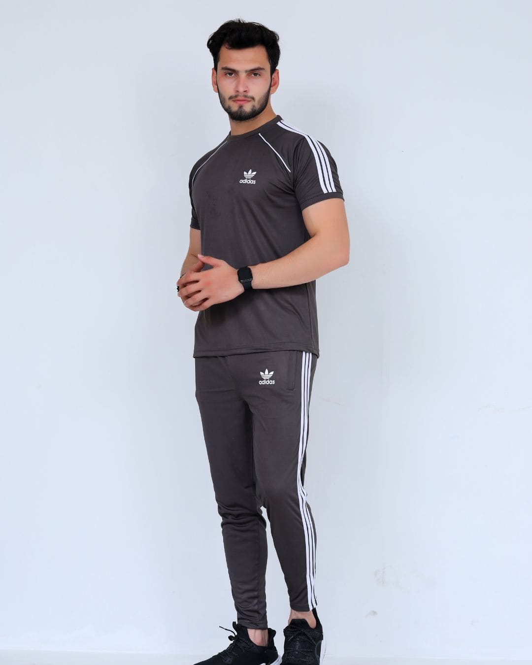 ADI Elegant Charcoal Tri-Line Dri-Fit Tracksuit