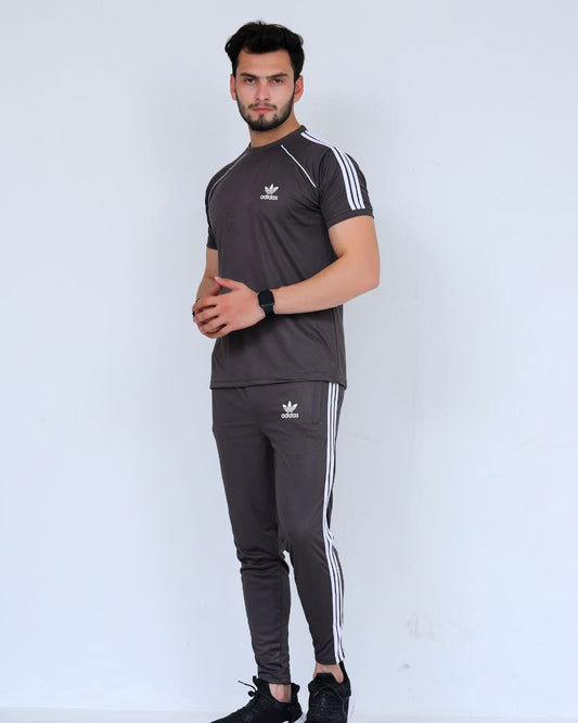 ADI Elegant Charcoal Tri-Line Dri-Fit Tracksuit