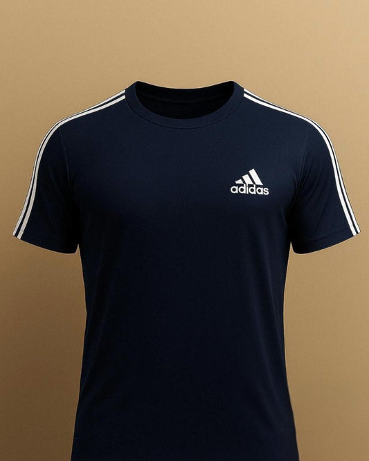 ADI Elegant Navy Blue Tri-Line Dri-Fit T-Shirt